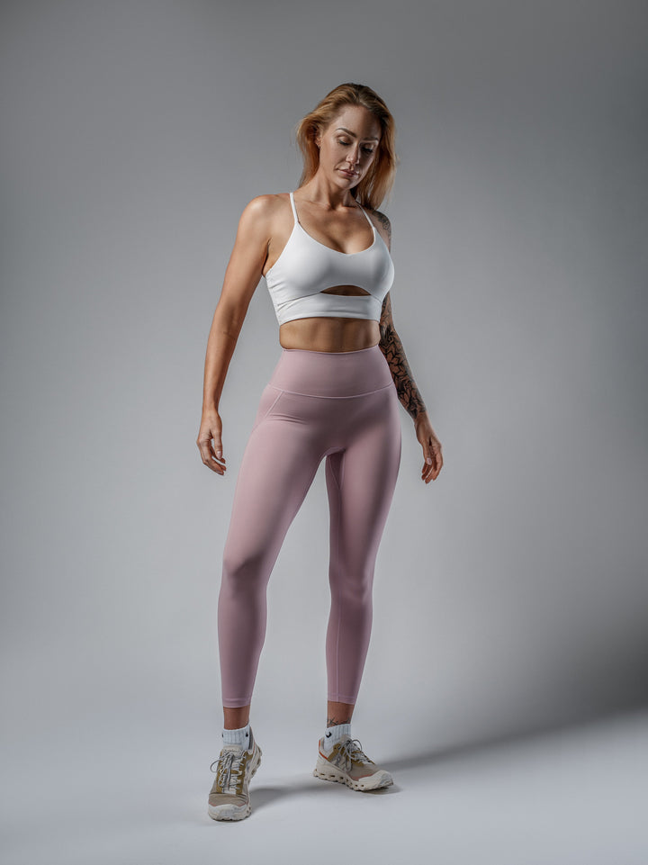 Peach Pink Sculpt Leggings worn by Leigha, front view